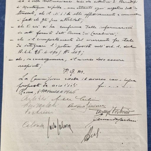 Verbale della Commissione Centrale per le sanzioni elettorali, seduta dello 04/11/1946 in merito al ricorso presentato da L. C. per la sentenza contro la deliberazione emessa il giorno 09/03/1946 
Prefettura, Gabinetto, II versamento, II elenco, IV Categoria, Partito nazionale fascista, associazioni varie; 1946, b. 9, F. 6
