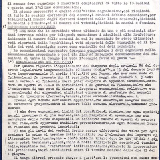Comunicazione della Prefettura di Potenza ai sindaci e commissari prefettizi della provincia riguardo l’invio dei risultati delle elezioni per l’Assemblea Costituente e del Referendum istituzionale. La circolare, firmata dal prefetto Virgilio, è indirizzata ai sindaci e commissari prefettizi dei comuni della provincia di Potenza, con cui si richiede l'invio alla Prefettura dei risultati delle votazioni relative all’elezione dei deputati per l’Assemblea Costituente e al Referendum istituzionale. 
Prefettura, Gabinetto, II versamento, II elenco, III Categoria, Elezioni dei deputati all'Assemblea costituente, b. 3, f. 13
