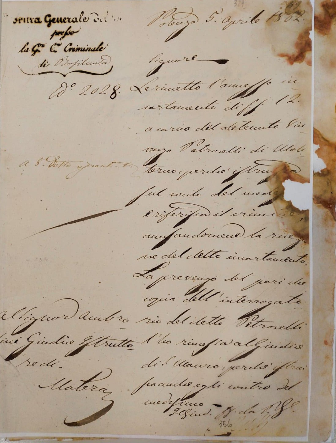 Art Bonus – Il racconto del primo intervento realizzato in Basilicata  Il processo per i fatti di Stigliano del novembre del 1861